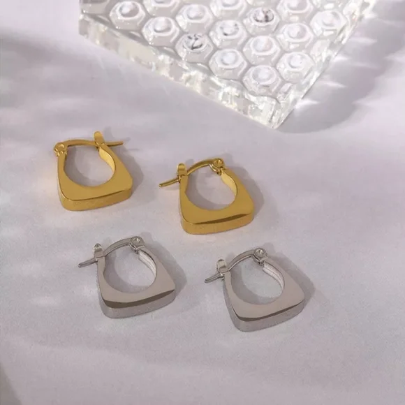 Fashion Stainless Steel Square Geometric Hoop Earrings - Picture 2 of 8